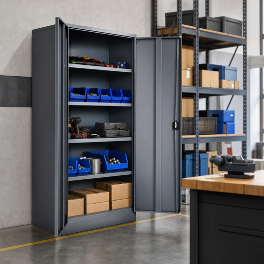 Metal Workshop Tool Storage Cabinet with 2 Doors, 4 Feet