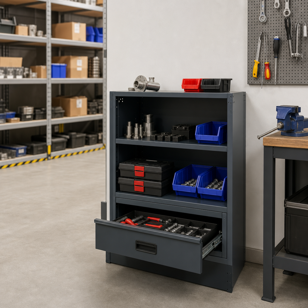 Metal Workshop Tool Storage Cabinet with Shelves and Drawer