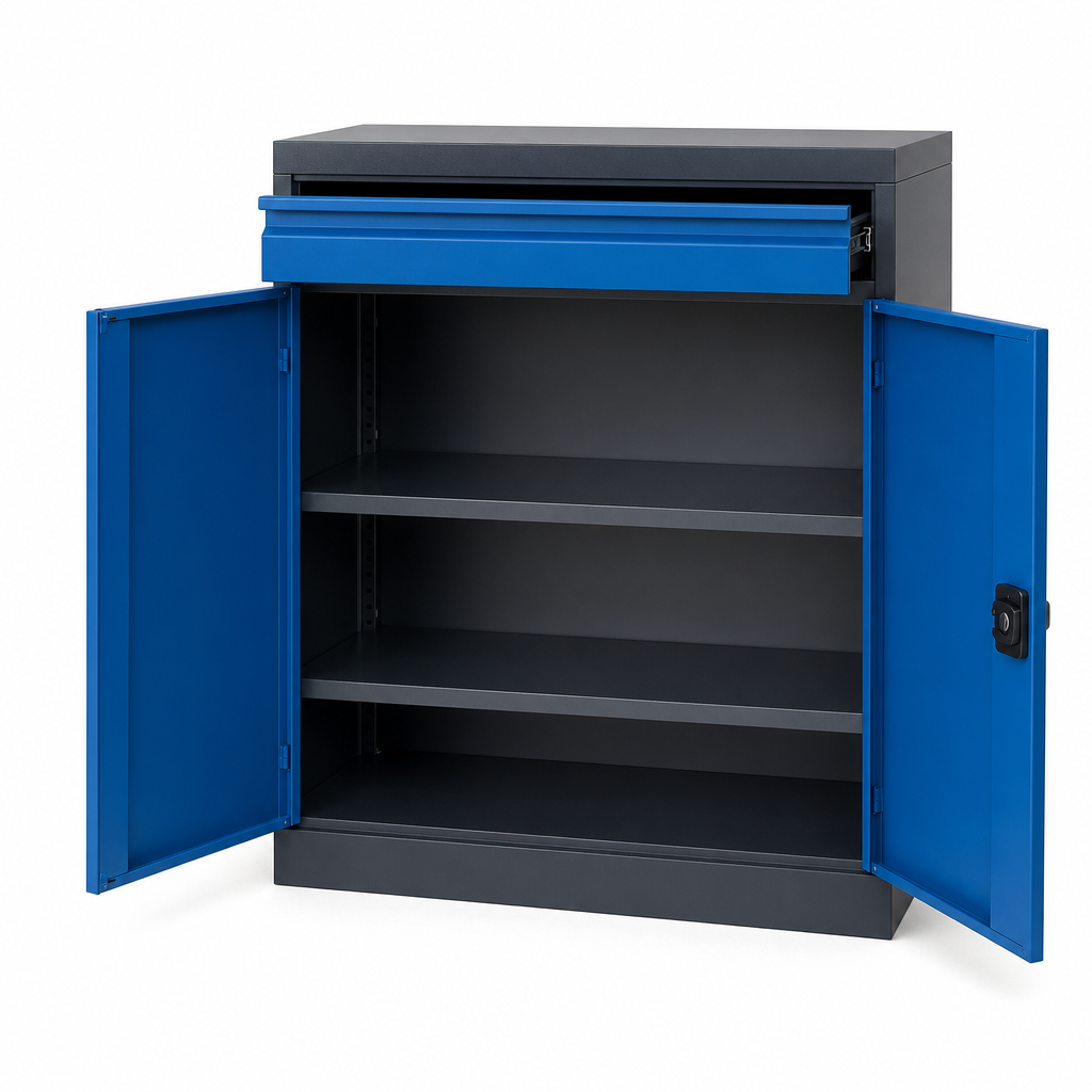 Metal Workshop Tool Storage Cabinet with Shelves and Drawer