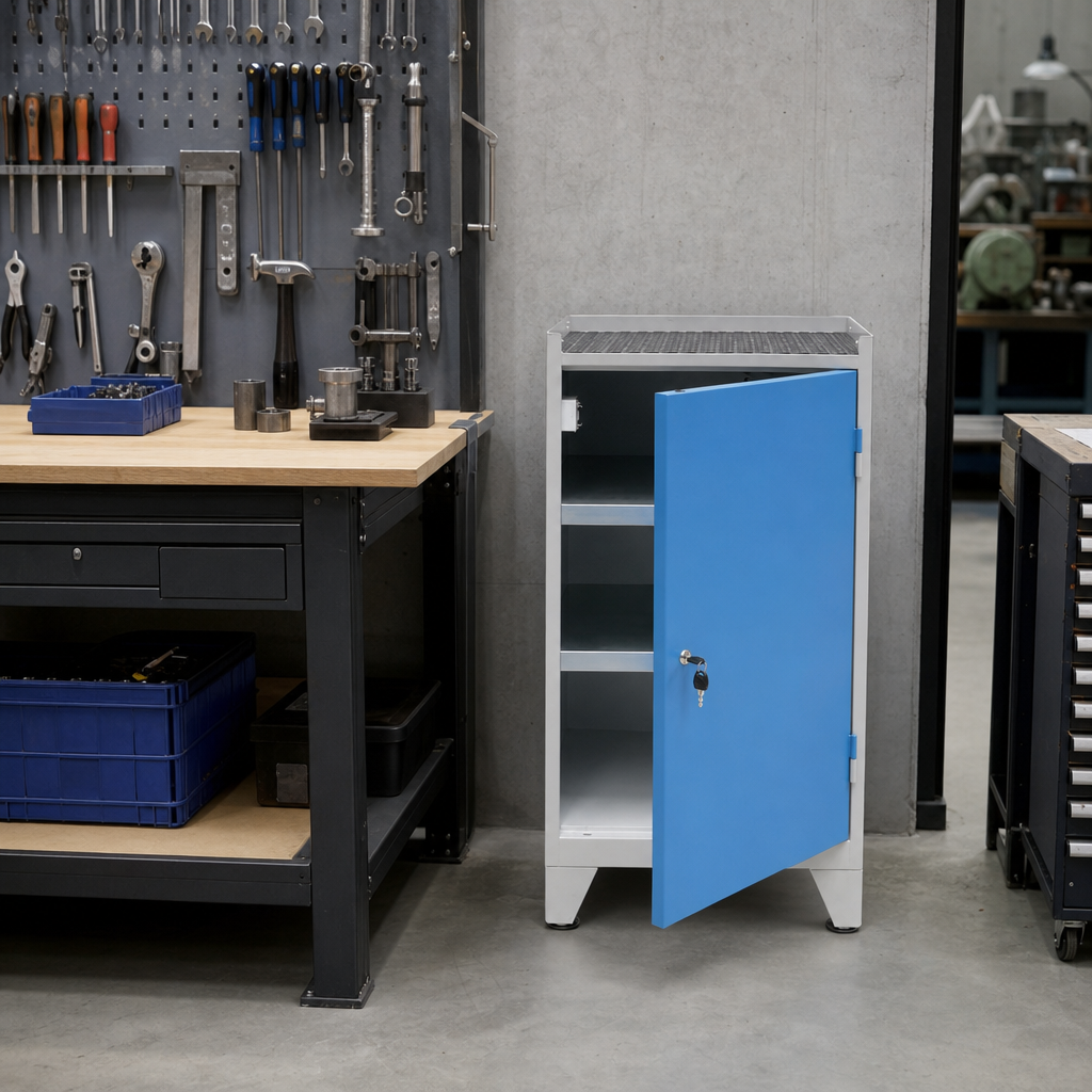 Metal Workshop Tool Storage Cabinet with Shelves and Feet