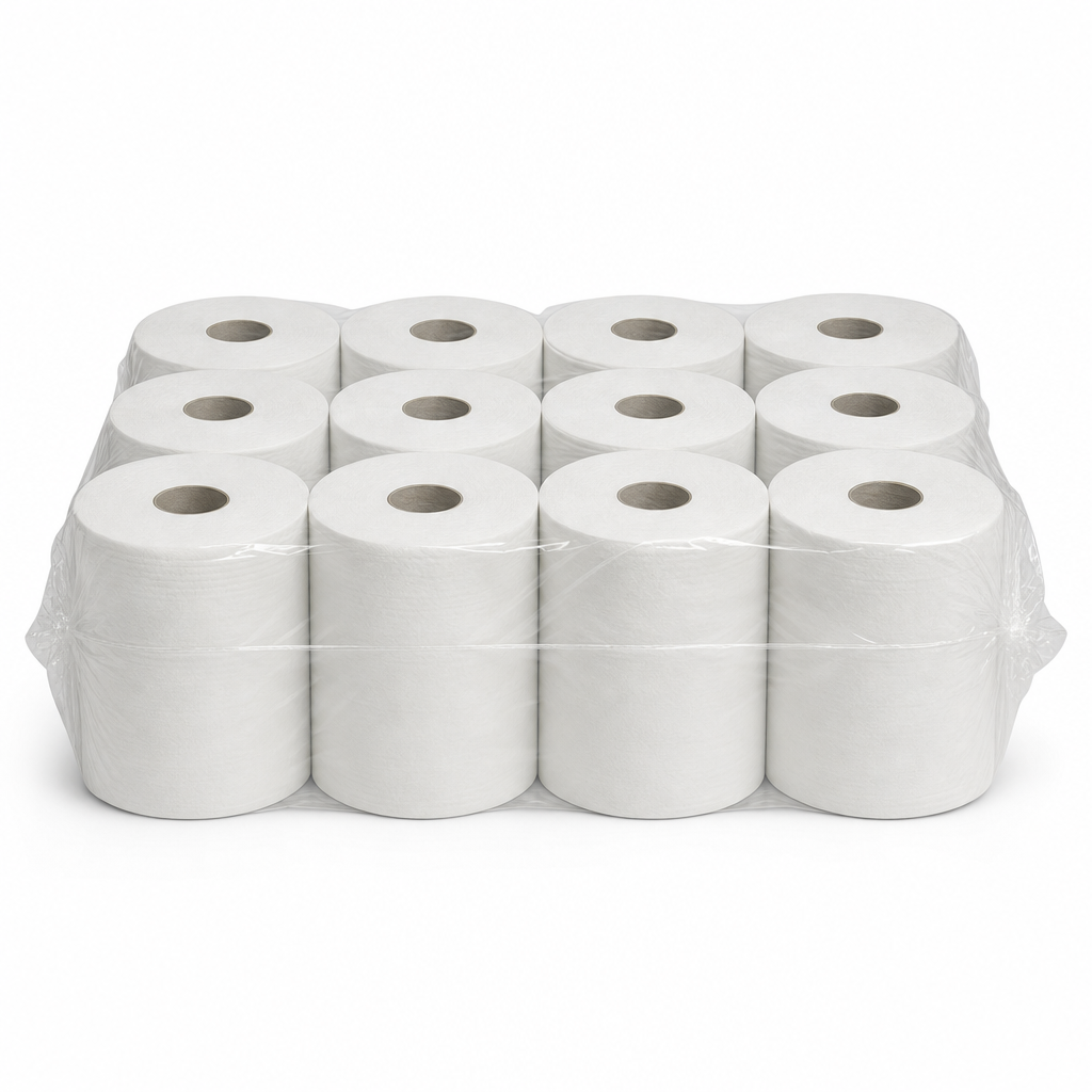 Mini Centrefeed White Wiping Paper Rolls Pack of 12