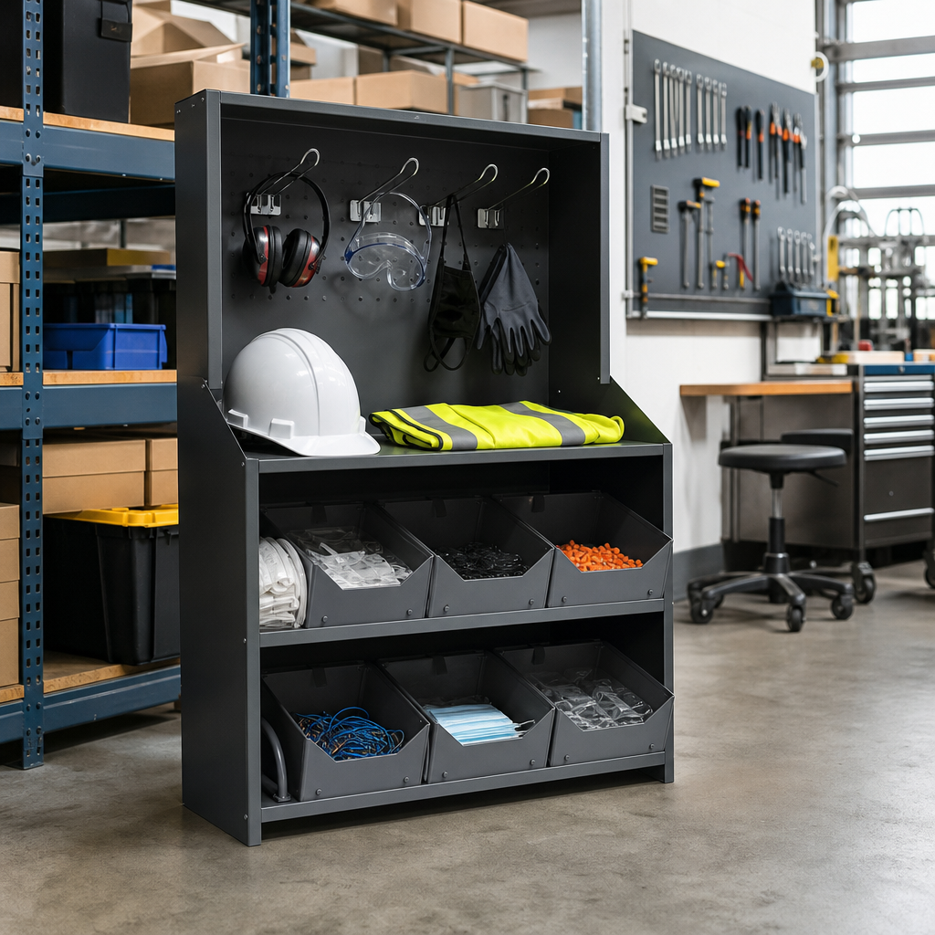Mini PPE Storage and Display Counter Unit with Bins