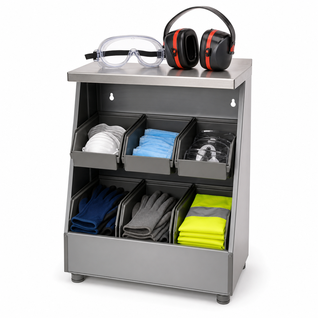 Mini PPE Storage and Display Counter Unit with Bins