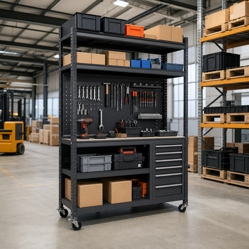 Mobile Compact Tool Station with Shelves and Storage