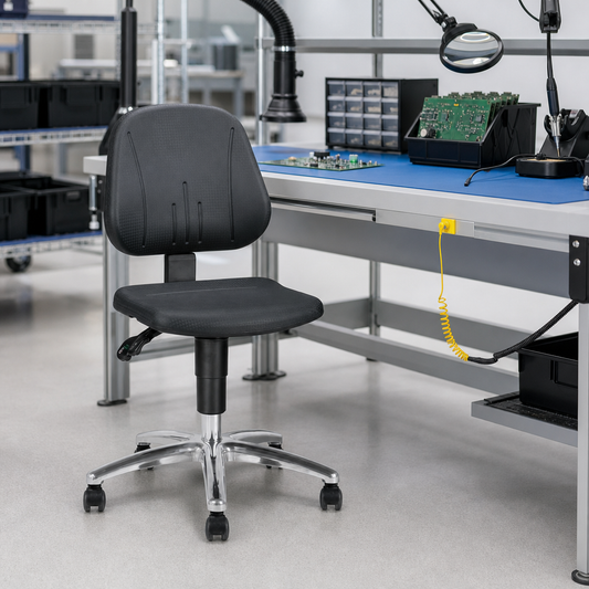 Mobile Ergonomic ESD Workshop Chair on Castors