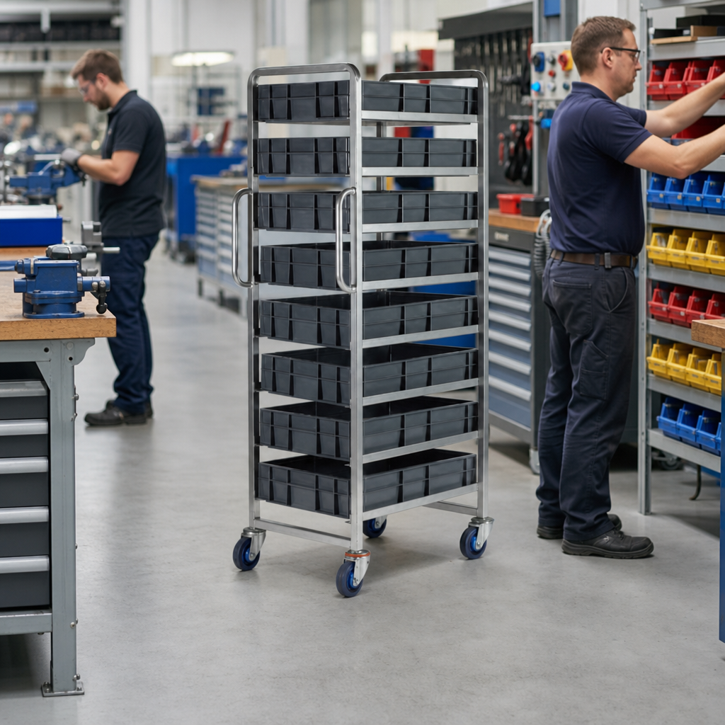Mobile Euro Container Trolley with Small Parts Bins