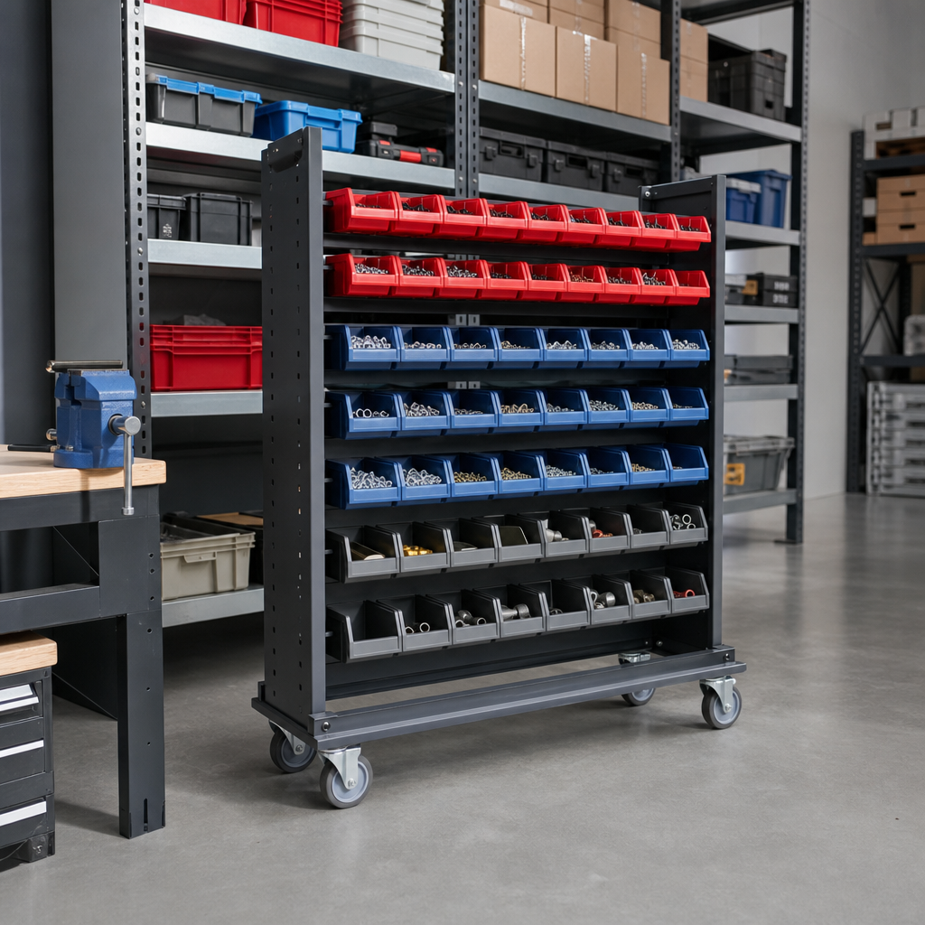 Mobile Euro Container Trolley with Small Parts Bins