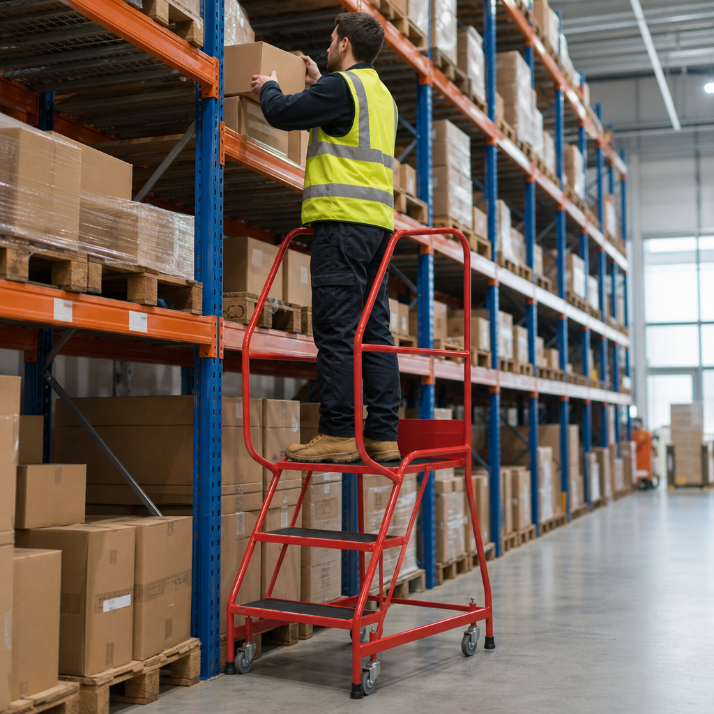 Mobile Industrial Step Ladders with Anti-Slip Treads