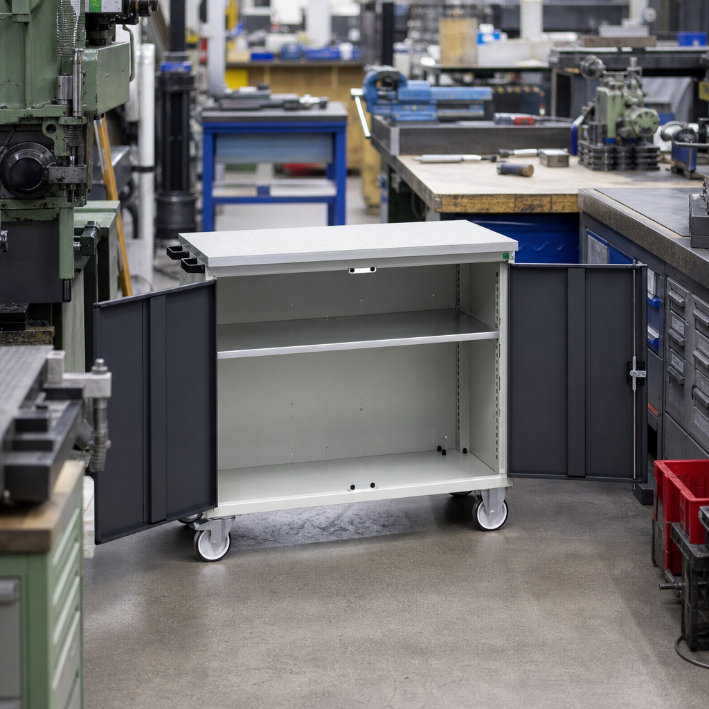Mobile Maintenance Trolley with Cupboard and Worktop Shelf