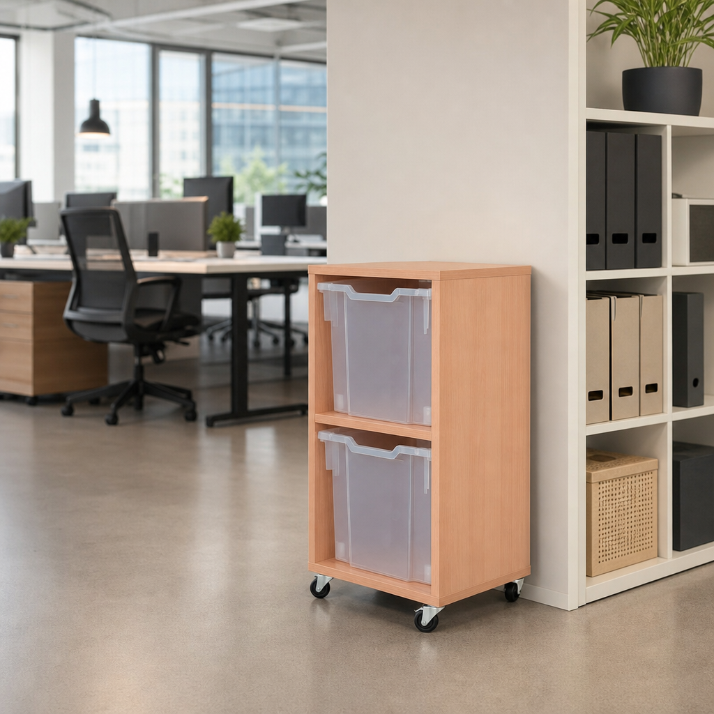 Mobile Melamine Storage Unit with 2 Jumbo Trays