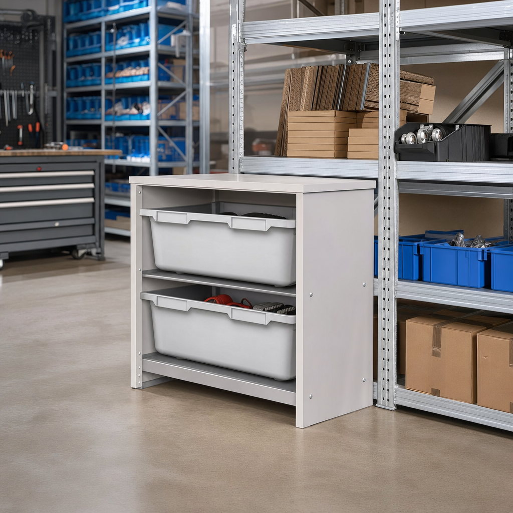 Mobile Melamine Storage Unit with 2 Jumbo Trays