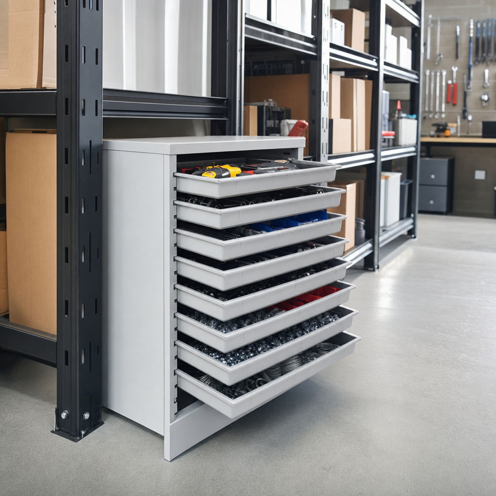 Mobile Melamine Tray Storage Unit with 8 Shallow Trays