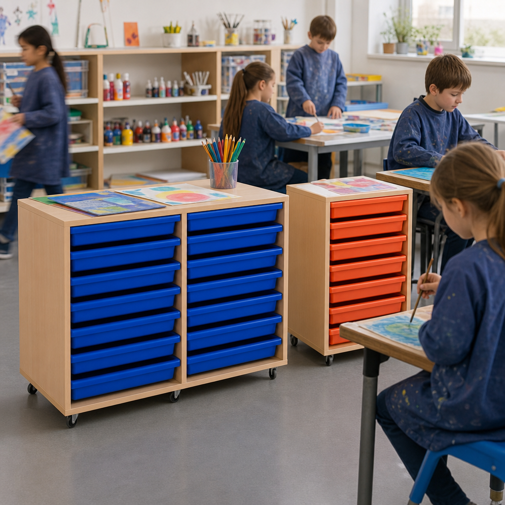 Mobile Melamine Tray Storage Unit with A3 Trays