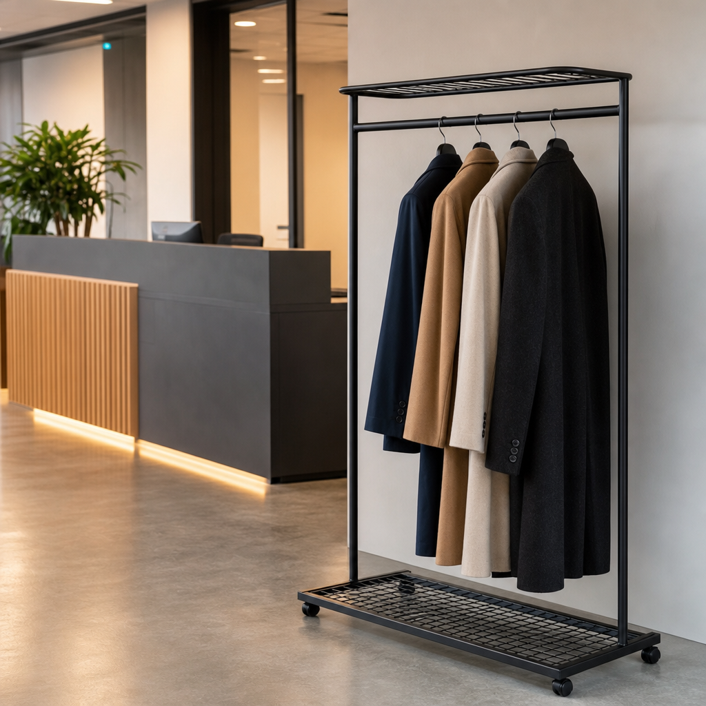 Mobile Metal Coat Rail with Hanging Garment Rack 110cm Wide