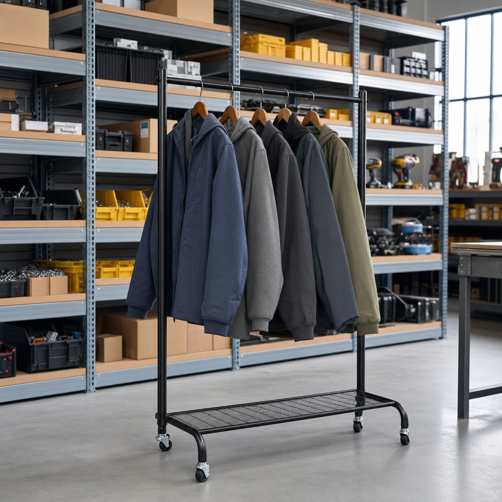 Mobile Metal Coat Rail with Hanging Garment Rack 110cm Wide
