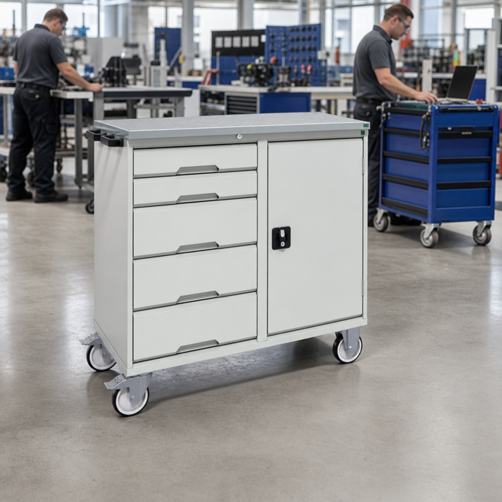 Mobile Metal Drawer and Cupboard Workstation 980 x 1050mm