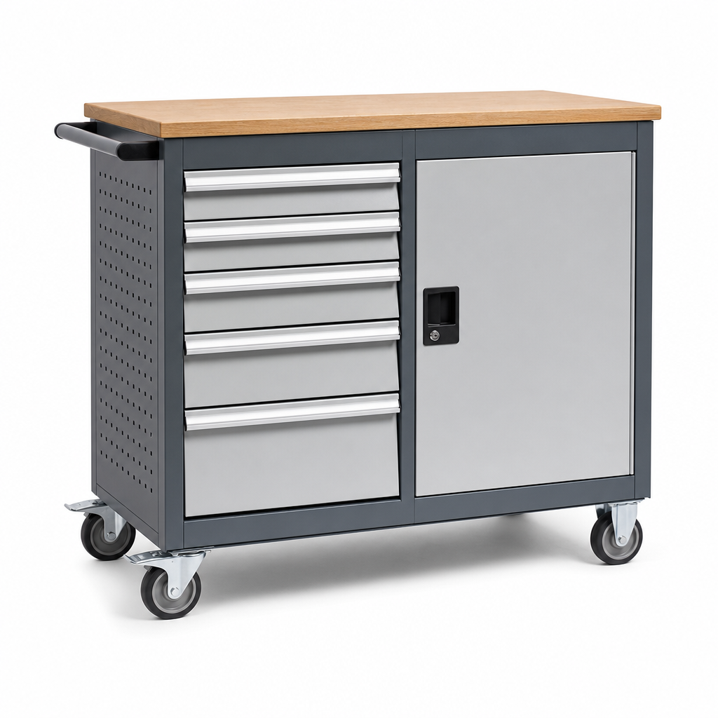 Mobile Metal Drawer and Cupboard Workstation 980 x 1050mm