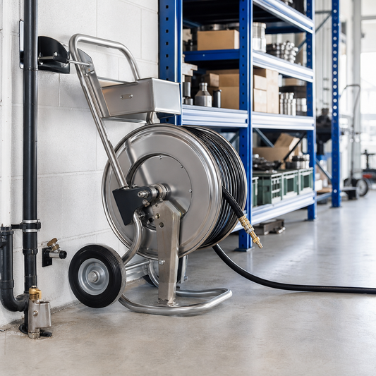 Mobile Metal Hose Reel with Wheeled Frame