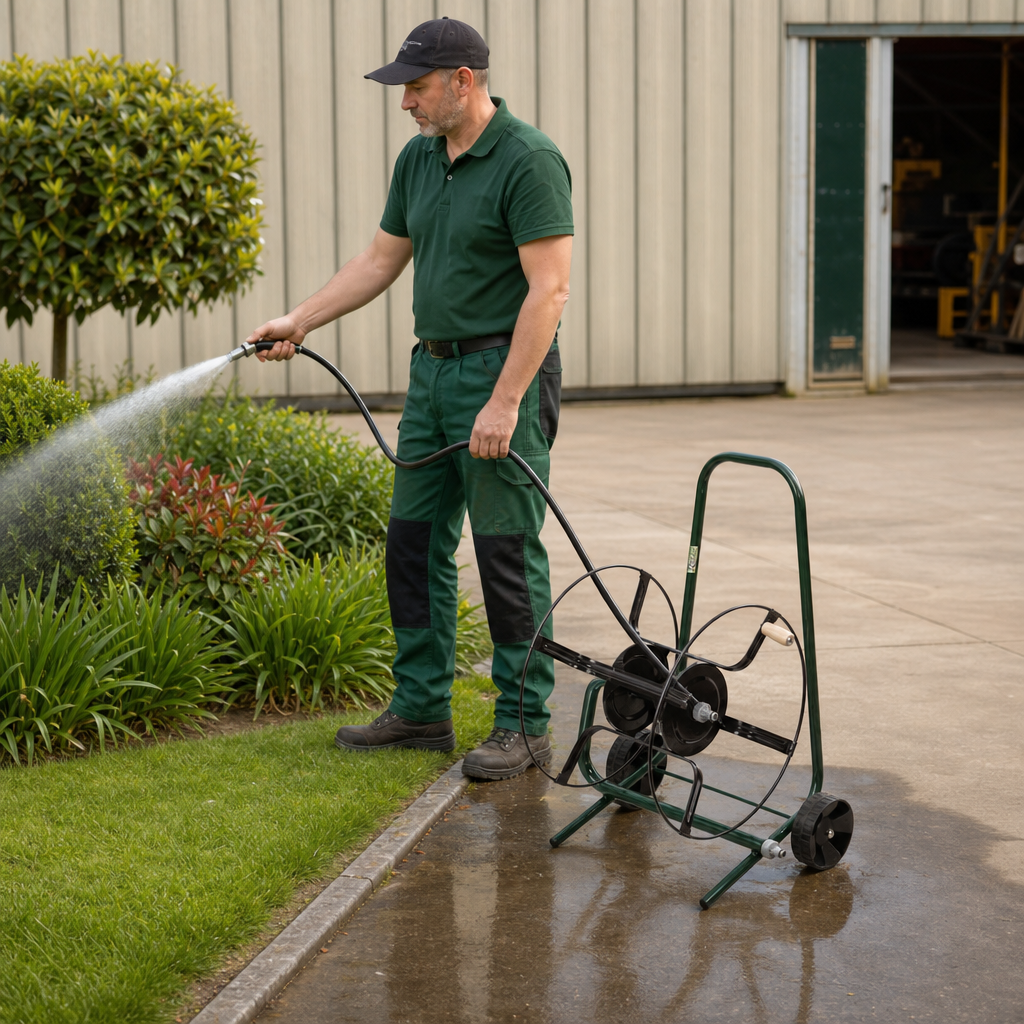 Mobile Metal Hose Reel with Wheeled Frame