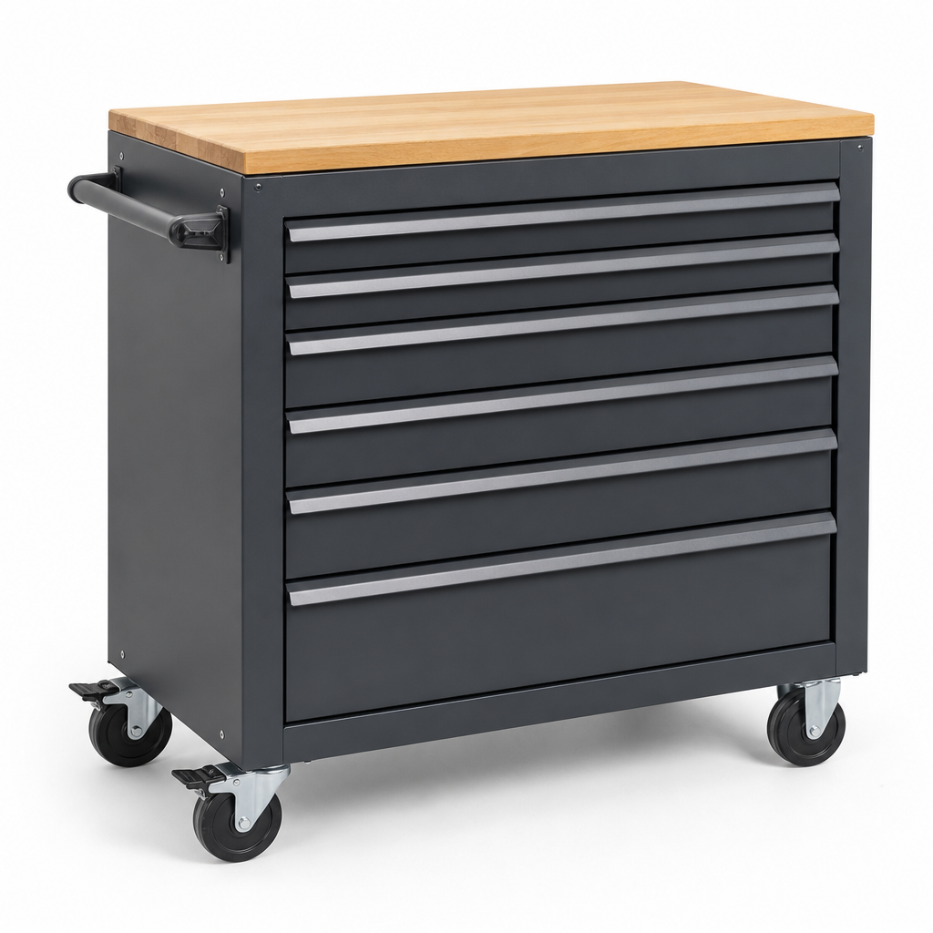 Mobile Multi Drawer Tool Storage Cabinet with Worktop 890x800x650mm