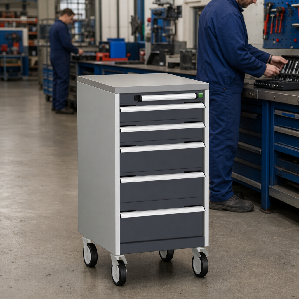 Mobile Multi Drawer Tool Storage Cabinet with Worktop