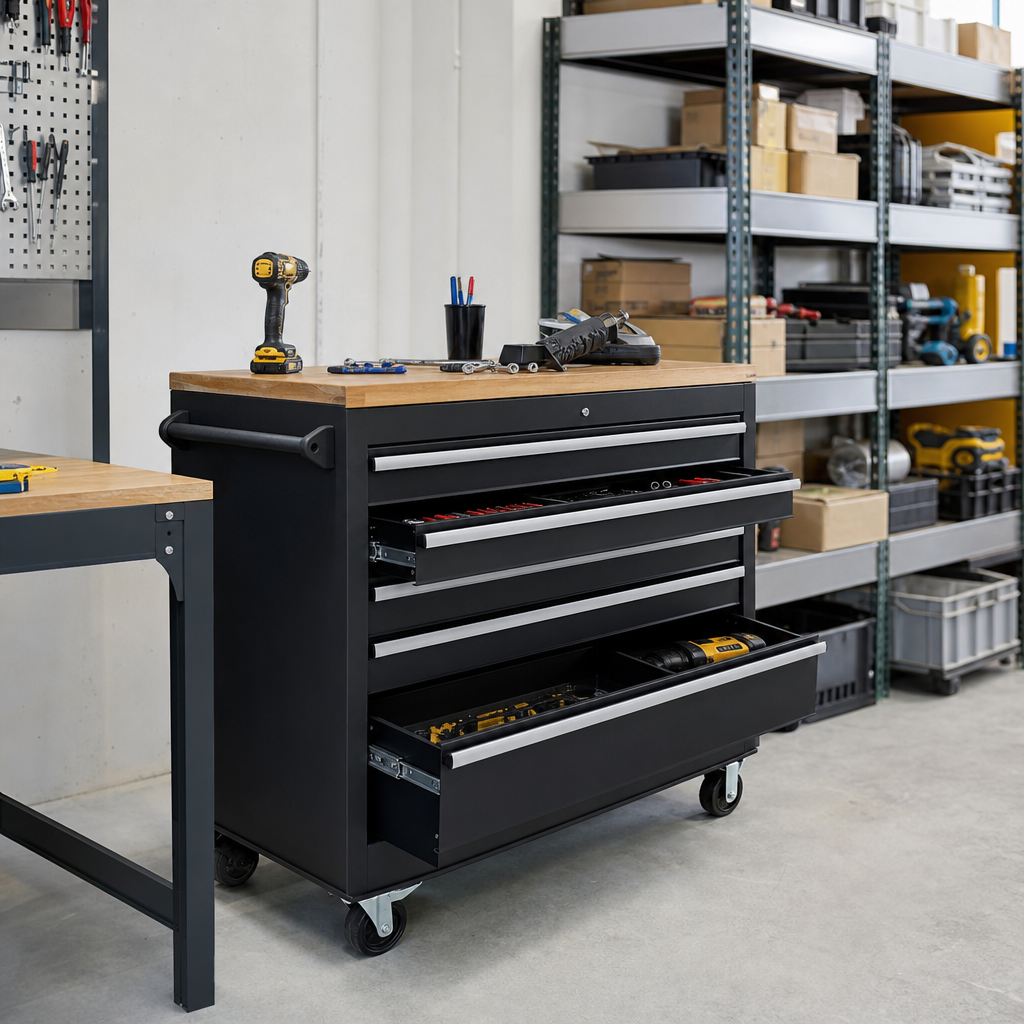 Mobile Multi Drawer Tool Storage Cabinet with Worktop