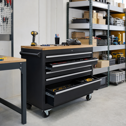 Mobile Multi Drawer Tool Storage Cabinet with Worktop