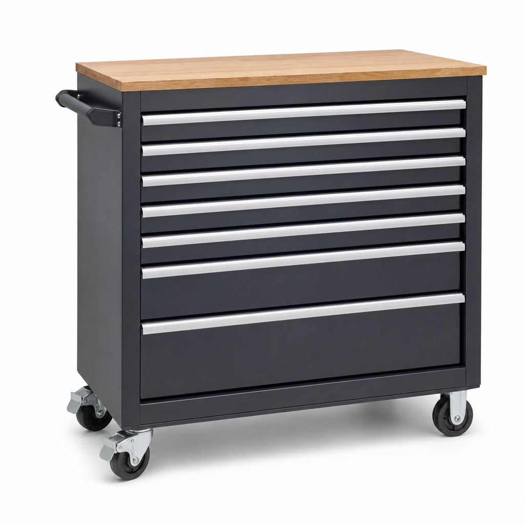 Mobile Multi-Drawer Tool Storage Cabinet with Worktop