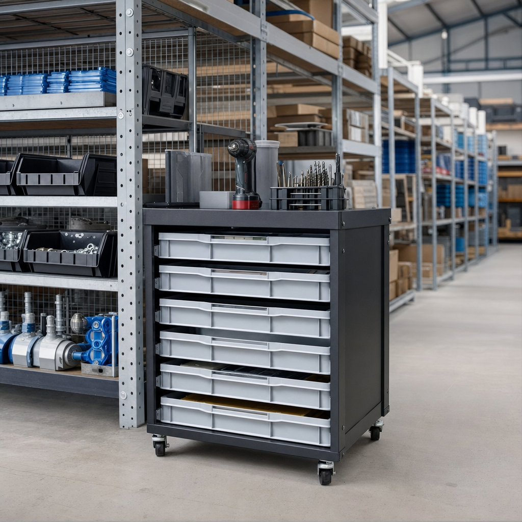 Mobile Paper Storage Unit with 6 Pull Out Drawers