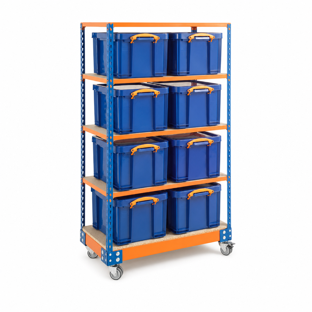 Mobile Shelving Trolley with 4 Storage Bin Shelves, 1700mm High
