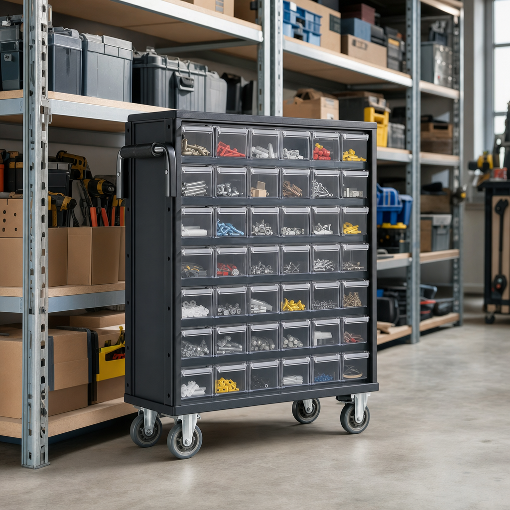 Mobile Small Parts Storage Trolley with 30 Drawers