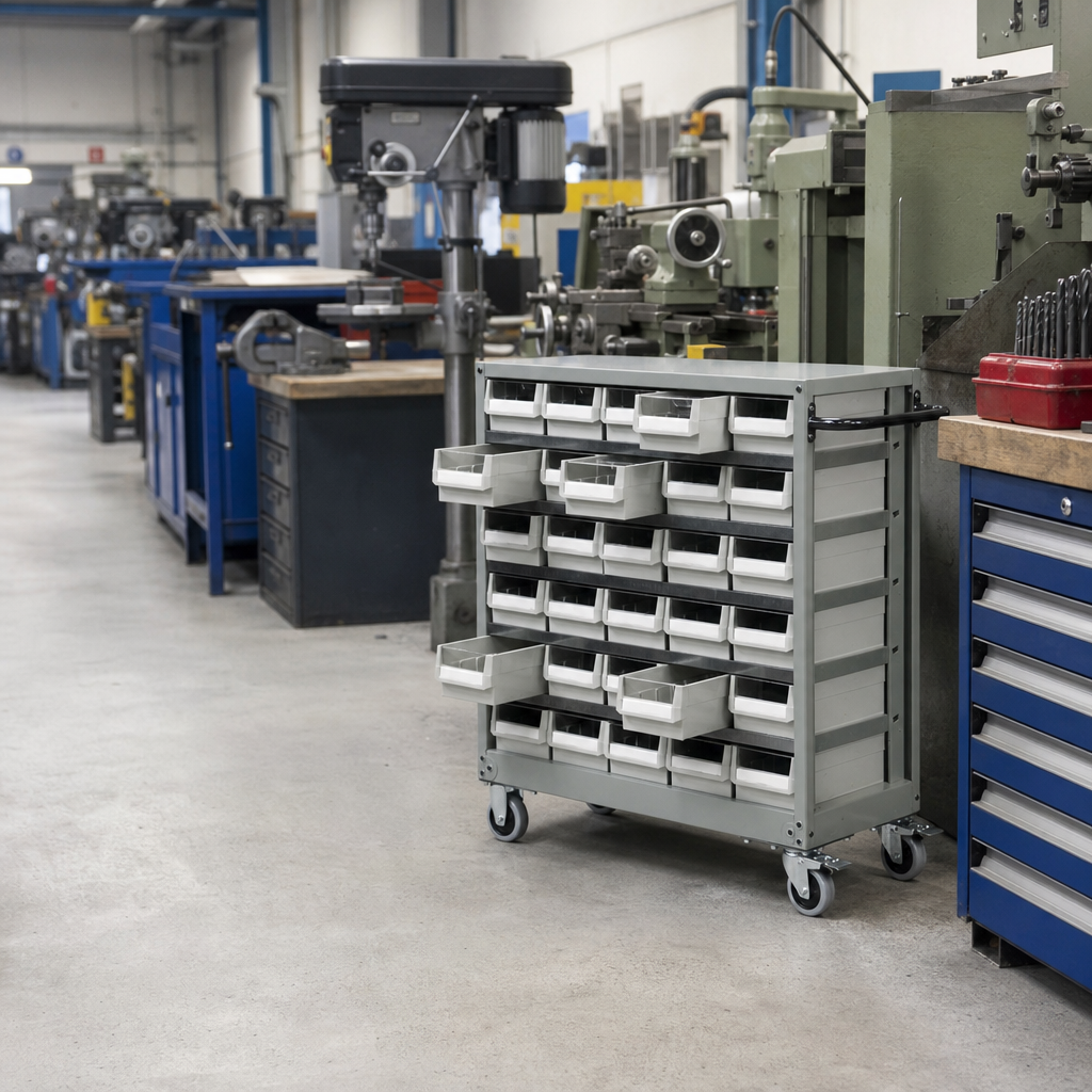 Mobile Small Parts Storage Trolley with 30 Drawers