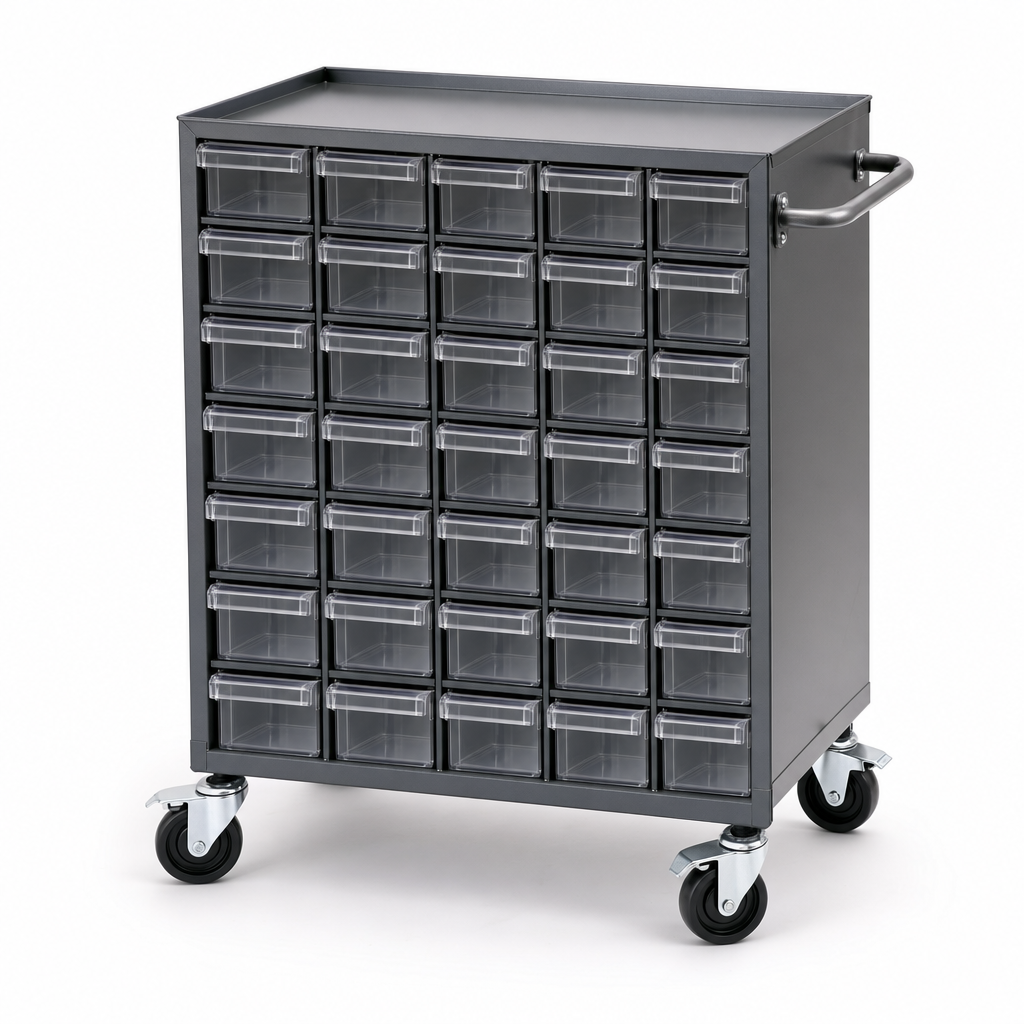 Mobile Small Parts Storage Trolley with 30 Drawers