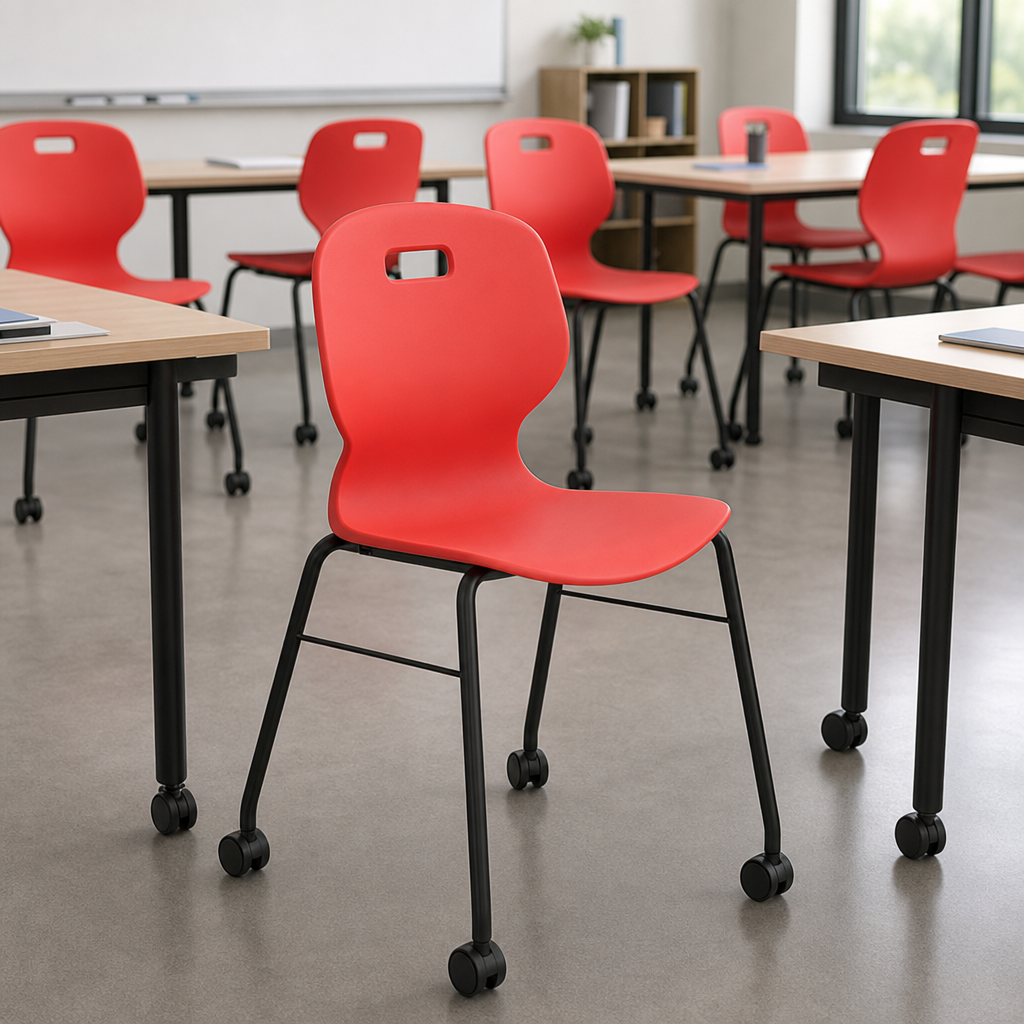 Mobile Stackable Plastic School Chair with Castors