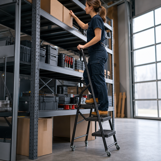 Mobile Steel Kick Step Stools with Anti-Slip Tread