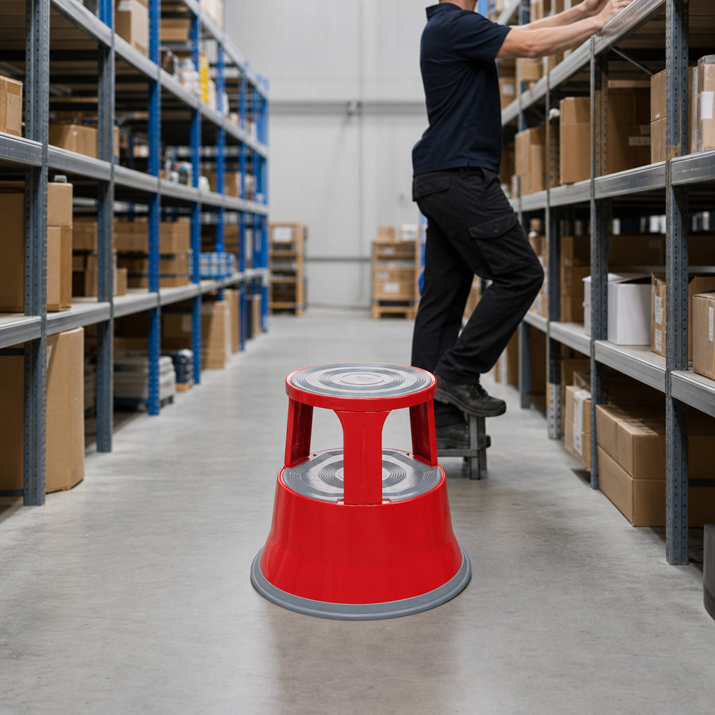 Mobile Steel Kick Step Stools with Anti-Slip Tread