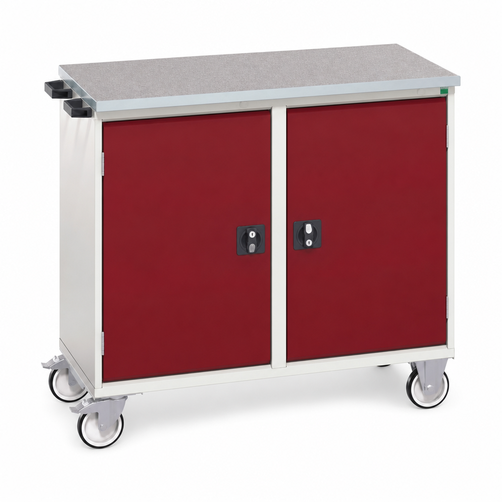 Mobile Steel Tool Storage Cabinet with Linoleum Worktop