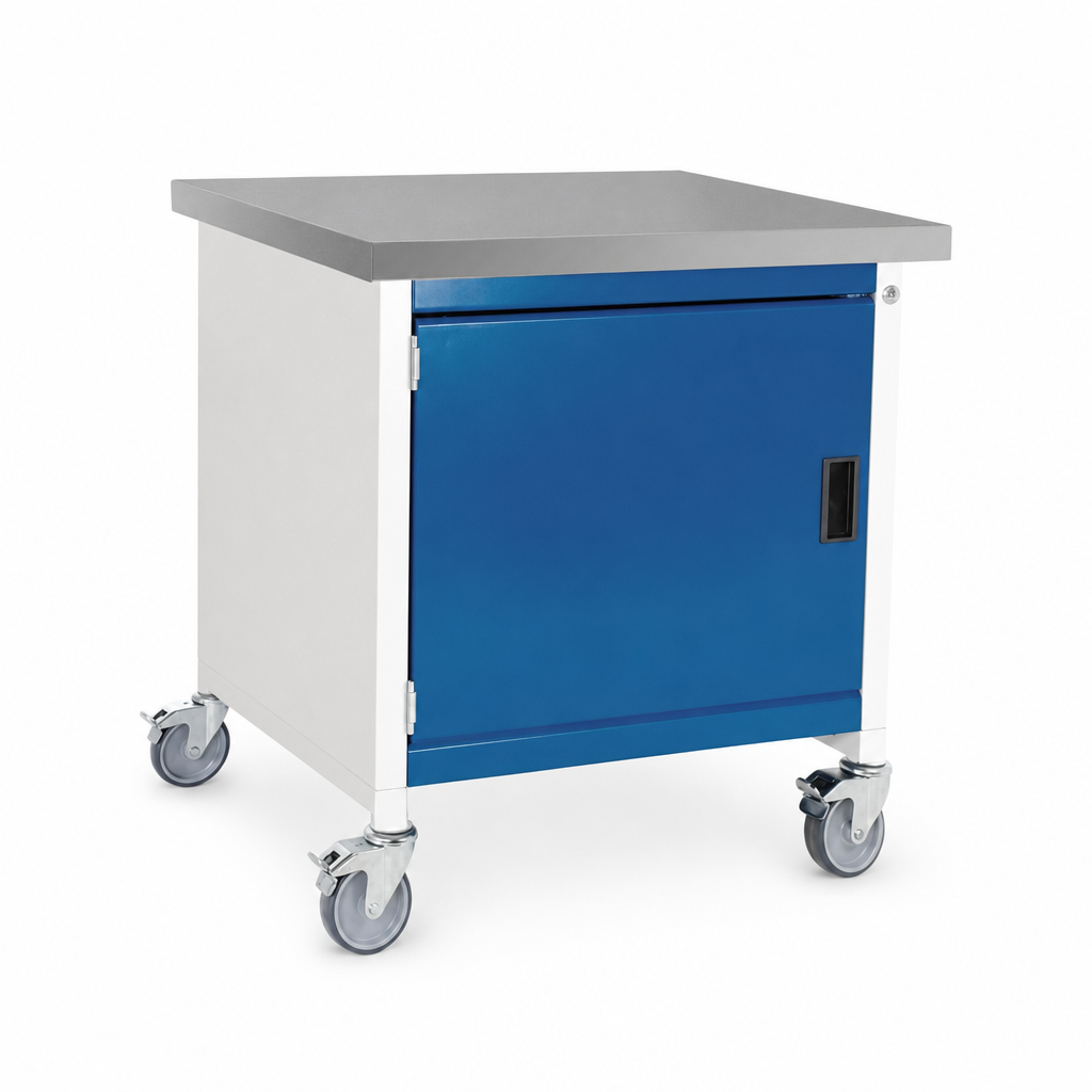 Mobile Steel Workbench with Linoleum Worktop and Storage