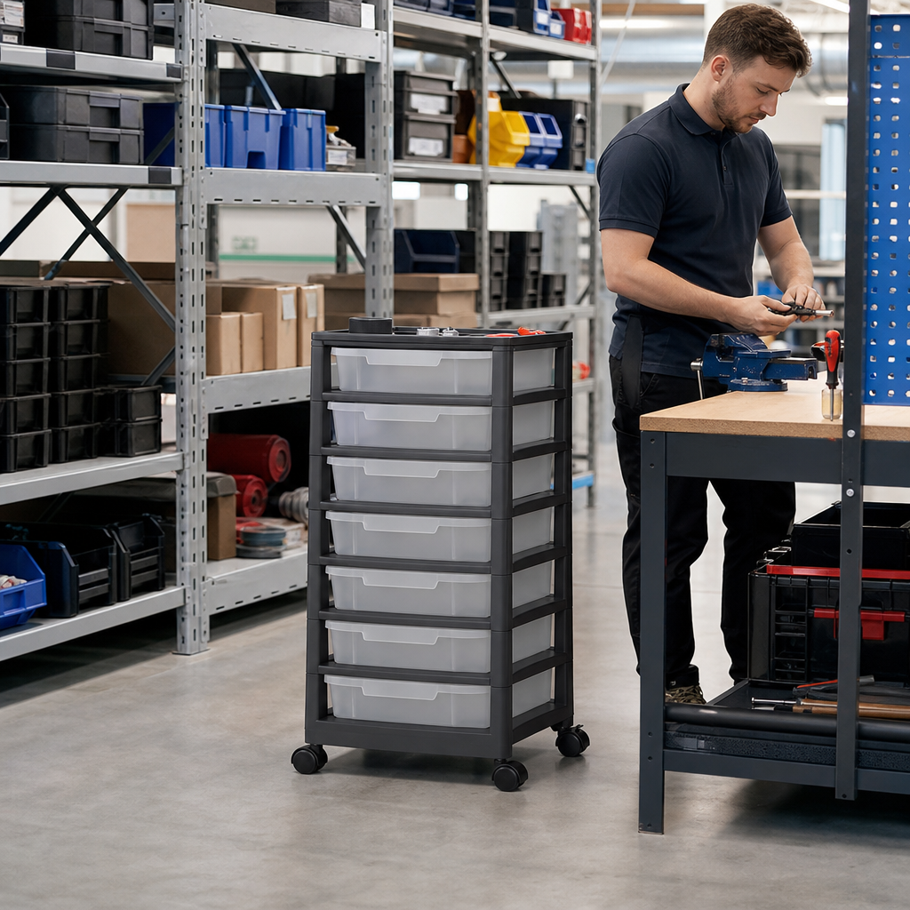 Mobile Storage Trolley with 8 Drawers - Grey