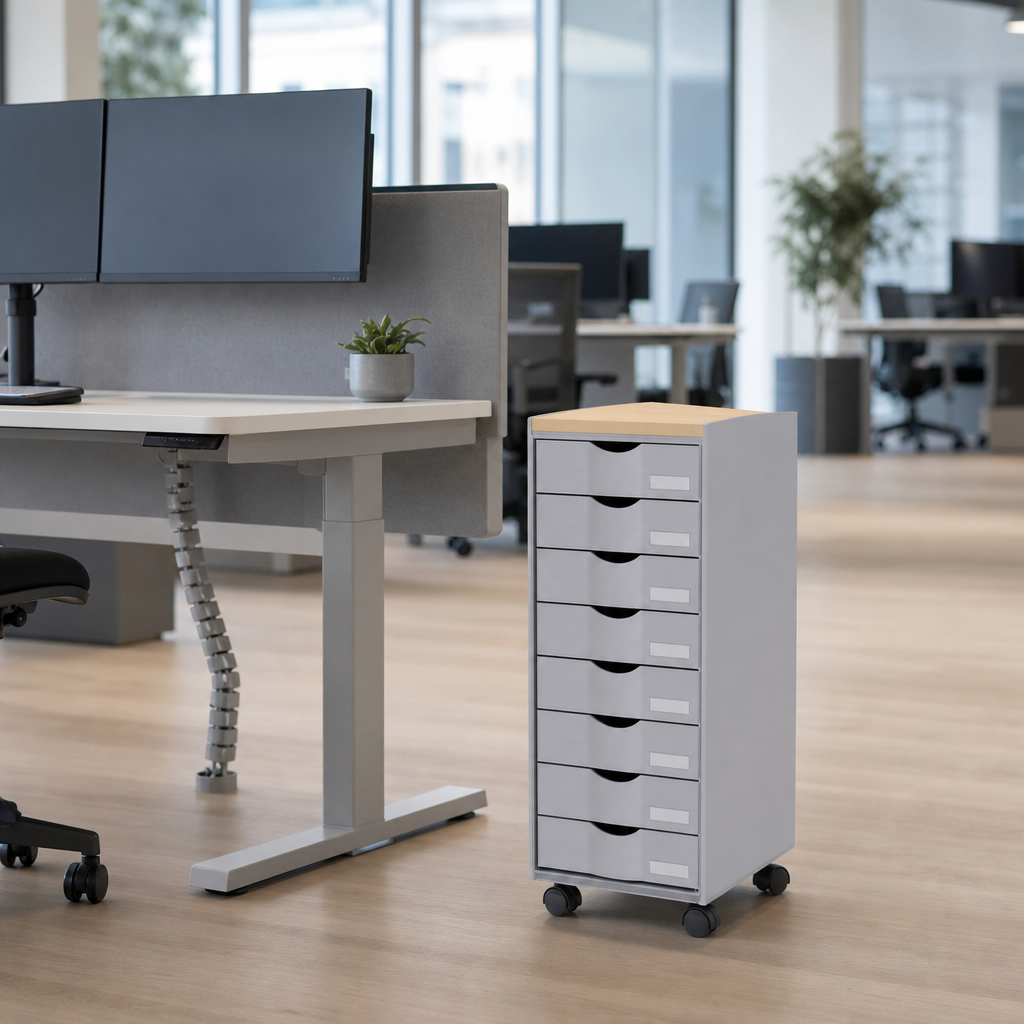Mobile Storage Trolley with 8 Drawers - Grey