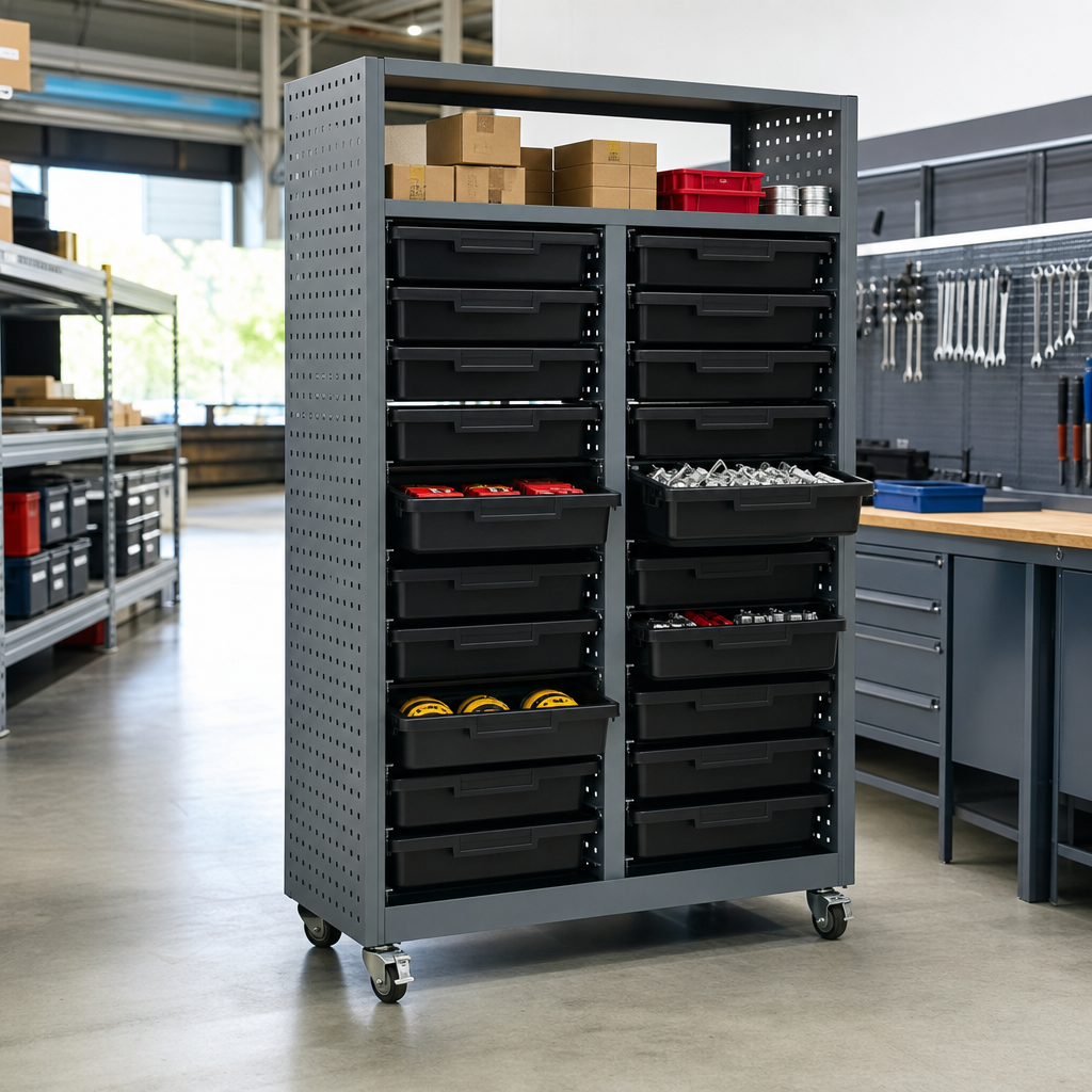 Mobile Storage Unit with 2 Quad Tray Columns
