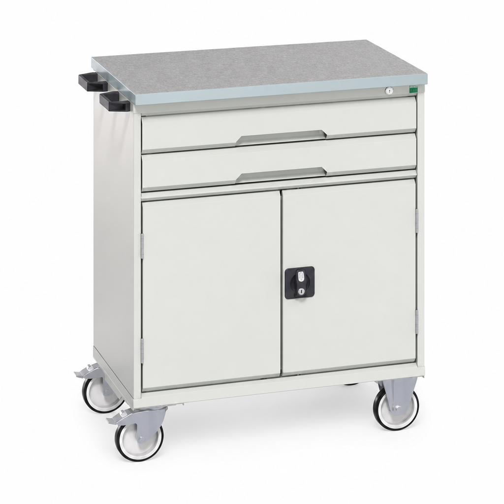 Mobile Tool Storage Cabinet with 2 Drawers and Worktop