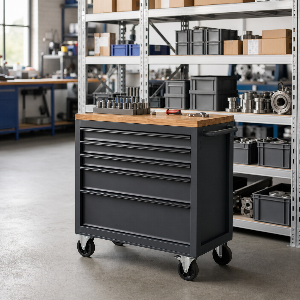 Mobile Tool Storage Cabinet with Drawers and Worktop 1050mm