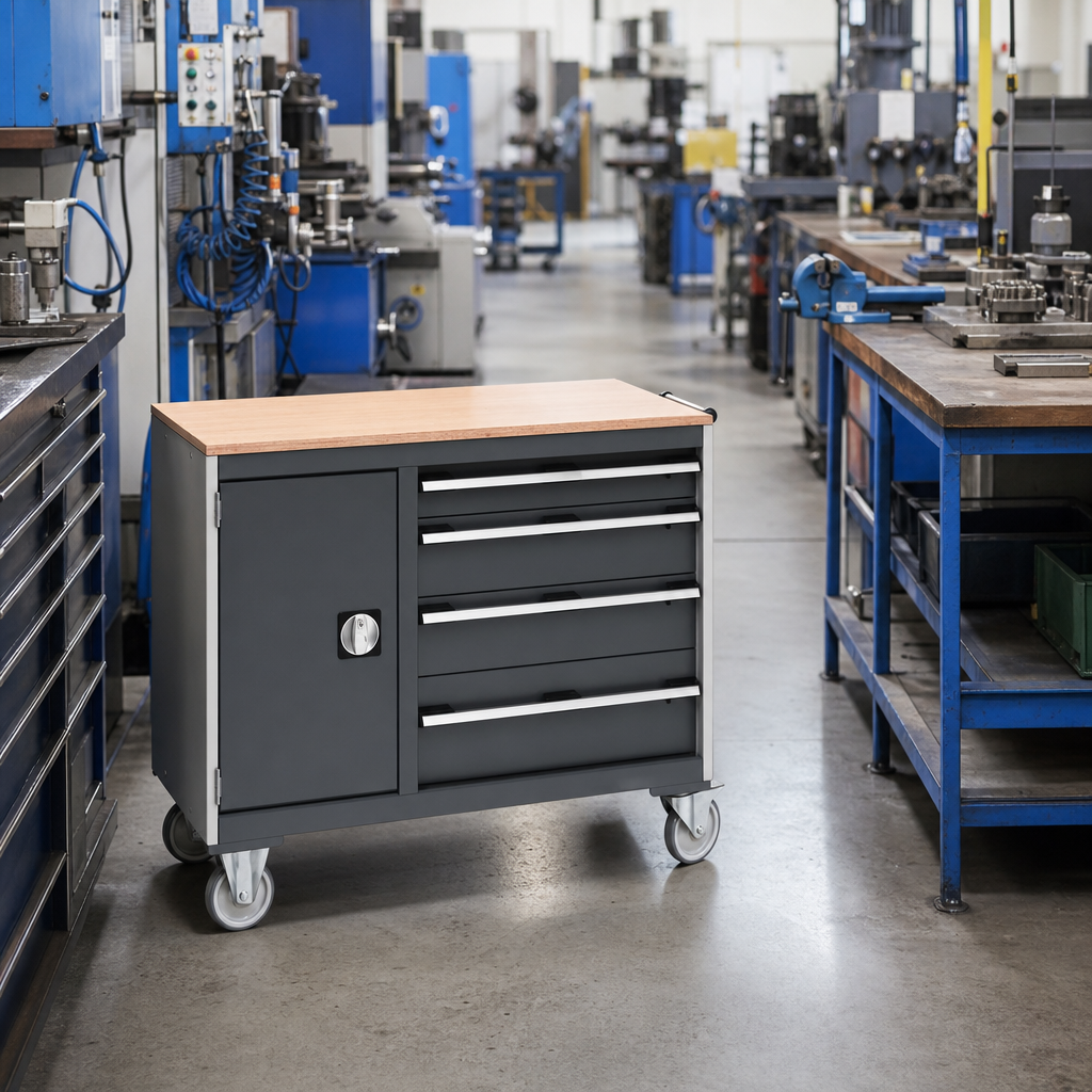 Mobile Tool Storage Cabinet with Drawers and Worktop 1050mm
