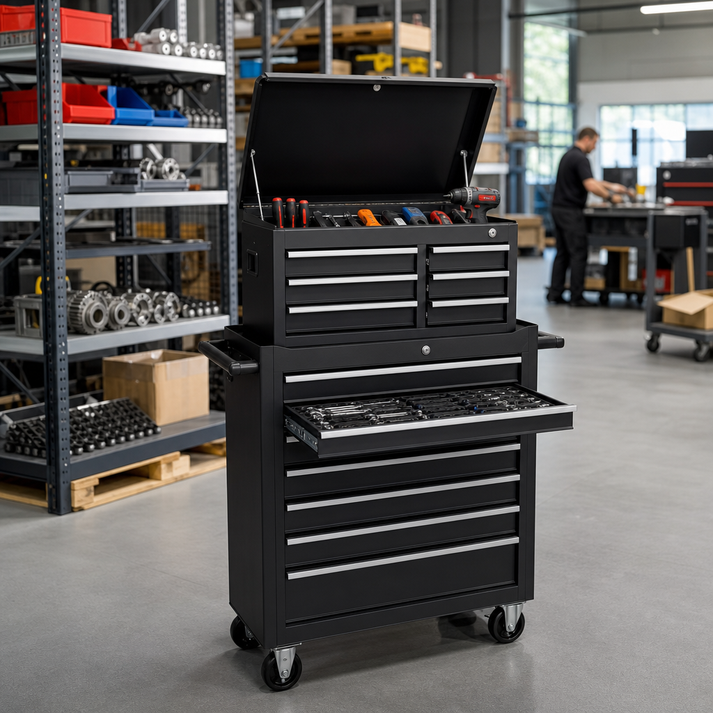 Mobile Tool Trolley With Top Box and Drawer Storage