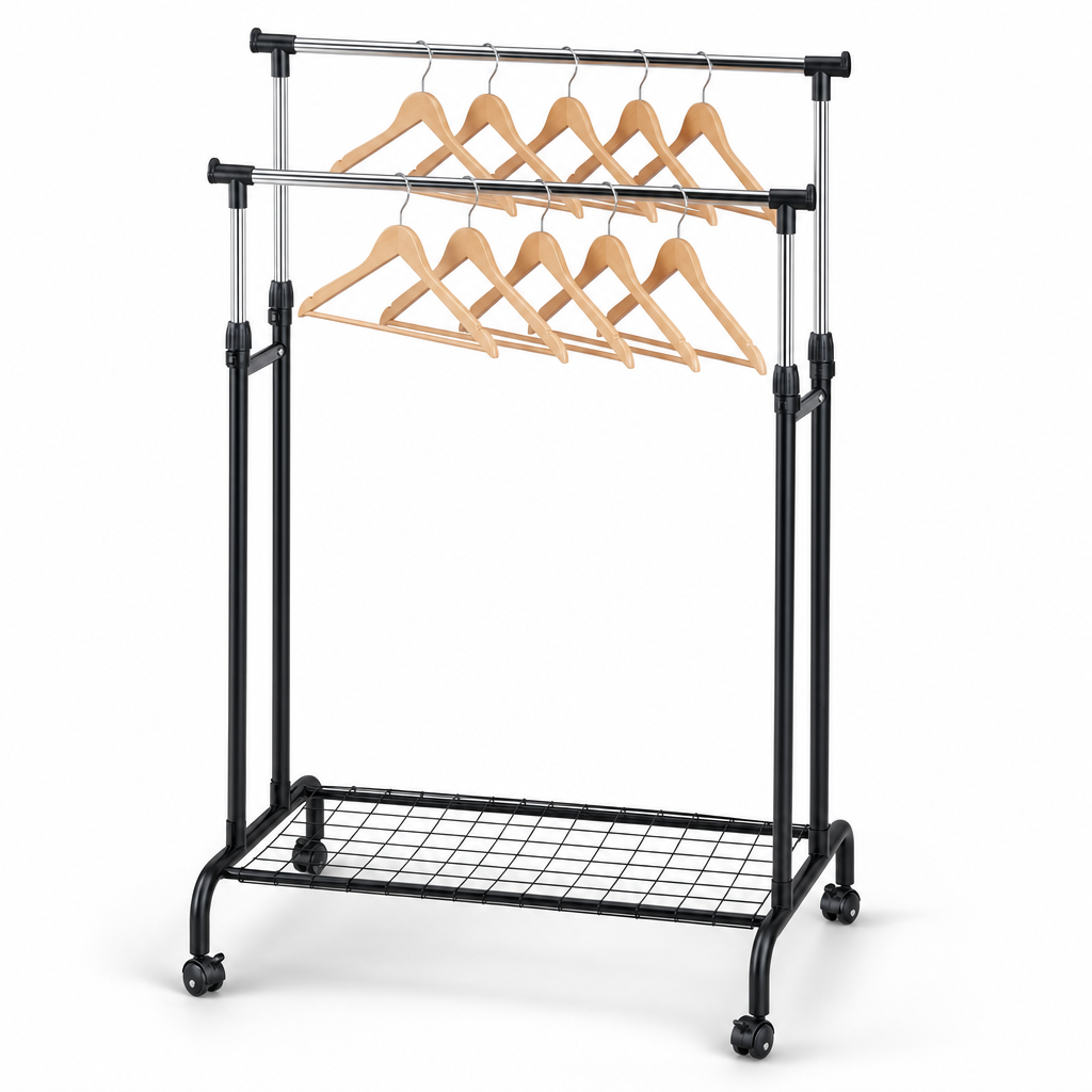 Mobile Twin Top Clothes Rail with Hangers