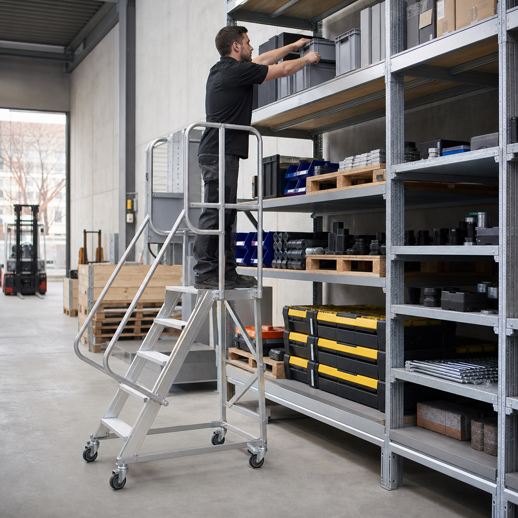 Mobile Warehouse Safety Steps with Safety Gate