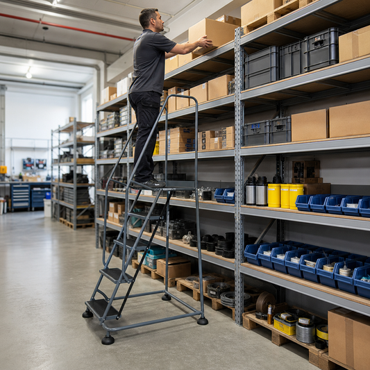 Mobile Warehouse Step Ladders with Rubber Treads and Domed Feet