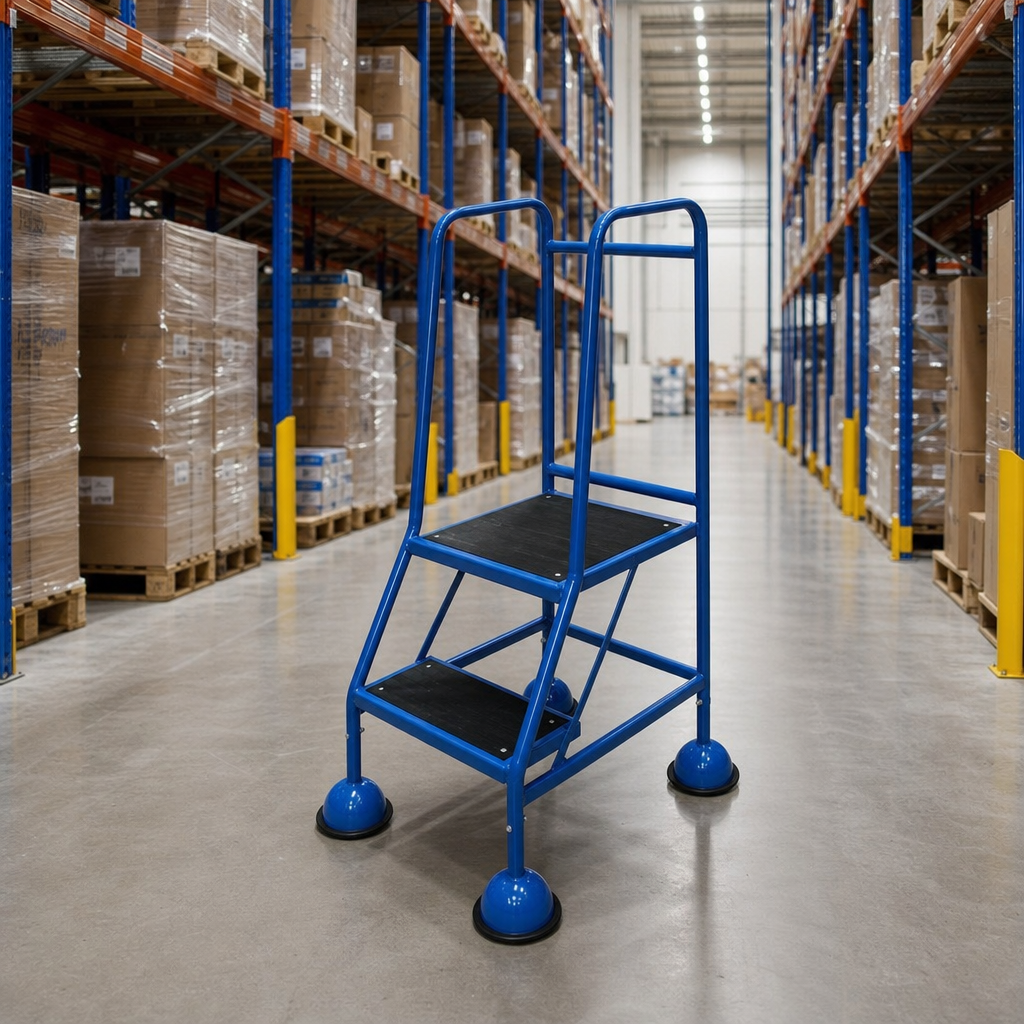 Mobile Warehouse Steps with Domed Feet and Rubber Treads