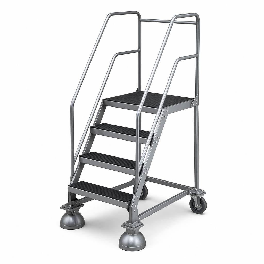 Mobile Warehouse Steps with Domed Feet and Rubber Treads